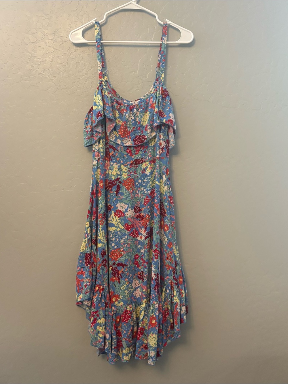 Abel the Label ATL anthropologie blue candy ruffle midi dress small NEW